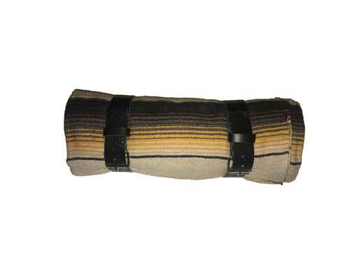 Brown Serape roll up blanket with leather strap