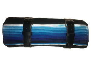 Blue Sky Serape roll up blanket with leather strap
