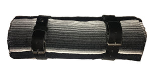 Black & Grey Serape roll up blanket with leather strap