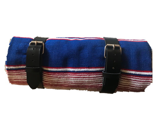 USA colors Serape roll up blanket with leather strap