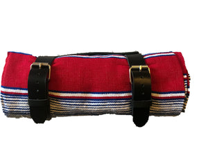 USA colors Serape roll up blanket with leather strap