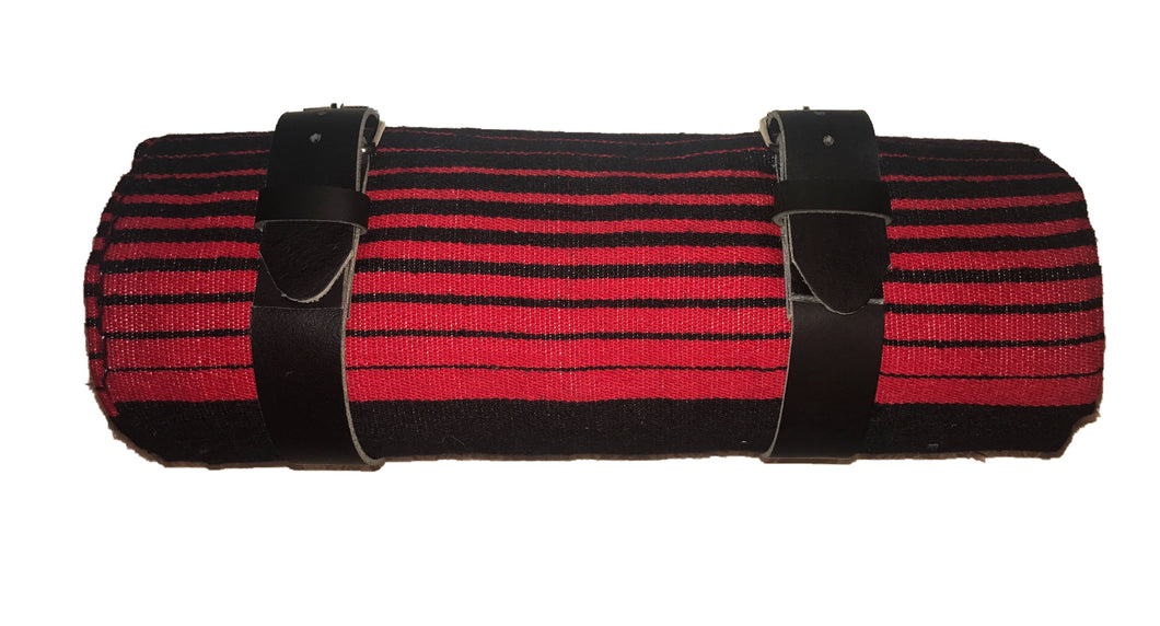 Red Serape roll up blanket with Leather strap