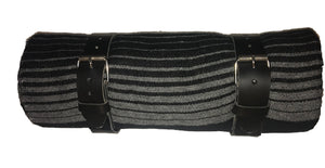 Black & Grey Serape roll up blanket with leather strap