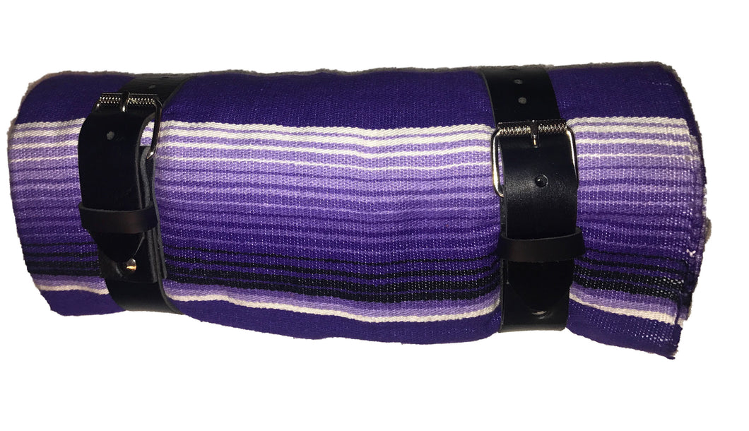 Purple Serape roll up blanket with leather strap