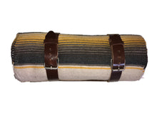 Brown Serape roll up blanket with leather strap