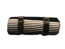 Black & Grey Serape roll up blanket with leather strap