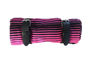 Pink Serape roll up blanket with leather strap