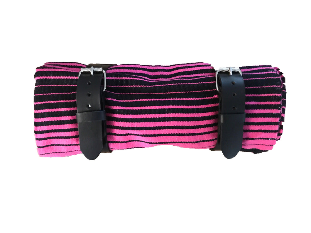 Pink Serape roll up blanket with leather strap