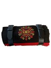 Red and Black Serape bed roll Embroidered with leather straps for Harley Davidson