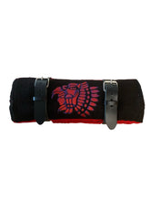 Red and Black Serape bed roll Embroidered with leather straps for Harley Davidson